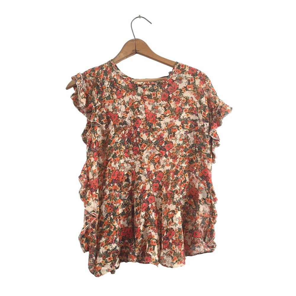 Isabel‎ Marant Fliren Spring Flower Blouse Silk Blend Sheer Peplum Top - size 4